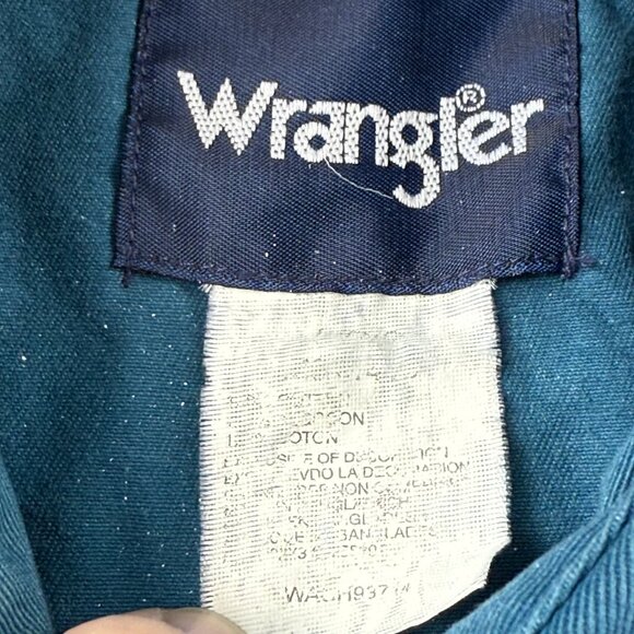 Vintage 90s Wrangler Pearl Snap Western Shirt Teal Denim Cowboy XL Long Sleeve - Picture 6 of 11